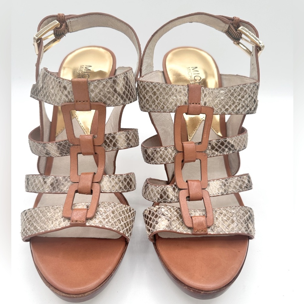 Michael Kors heels Bentley size 7.5. Brown leather and snake pattern